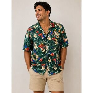 Scorpio Mens XL Parrot Toucan Tropical Hawaiian Shirt Made in USA Cotton Green